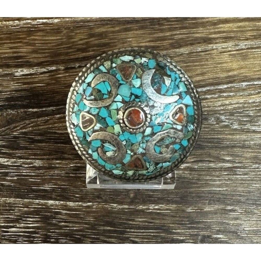 Handmade Tibetan Silver Crushed Turquoise & Coral Boho Tribal Ethnic Ring 8.75